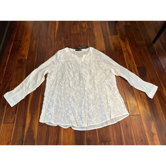 Women’s Blouse Shirt Floral Flowers Lace 5XL White Flowy Boho Gracila - Picture 1 of 16